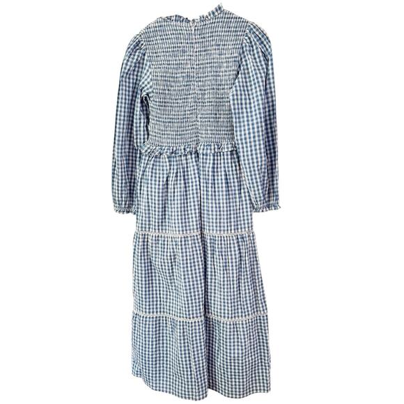 Frances Hart Maternity Ines Dress Blue Gingham Plaid Smocked Midi Dress Size XS - Picture 5 of 10